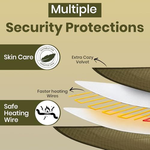 Image of Tapish Electric Blanket Ultrasonic Fabric - Single Bed Warmer - Shock Proof (5 Years Warranty on Remote, Ultrasonic Velvet Fabric, Green, 30x60 inches, Reversible)