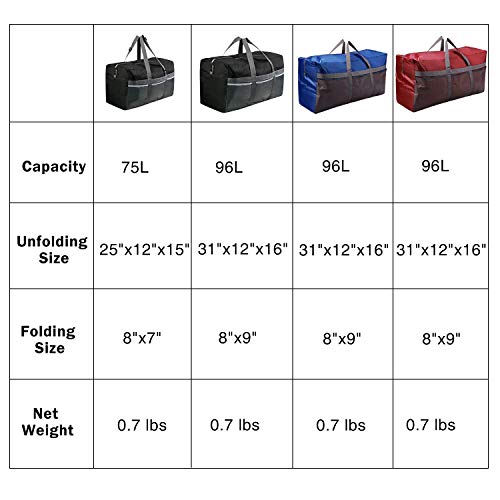 CAMPMOON Large Collapsible Duffle Bags for Men Traveling, Waterproof XL Travel Duffel Bags 96L for Airplane Camping, Black