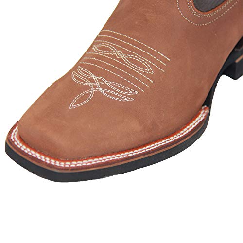Men's Leather Cowboy Boot Square Toe Western Rodeo Boot (8, Avellana) #TOP2