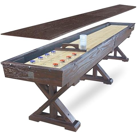 12 FT Shuffleboard Table Multi Game Solid Wood Game Tables for Game Room Includes Bowling Pin Set & More. Comes in 2 6' Pieces Goes Around Stairs & Hallways Cover