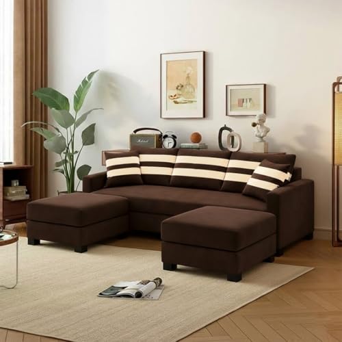 Image of Kassian 5 Seater L Shape Sofa Set with 2 Movable Ottomans | Flexible Layout | Rich Velvet Suede Fabric | Silver Legs | Modern Sofa for Living Room (Dark Brown)