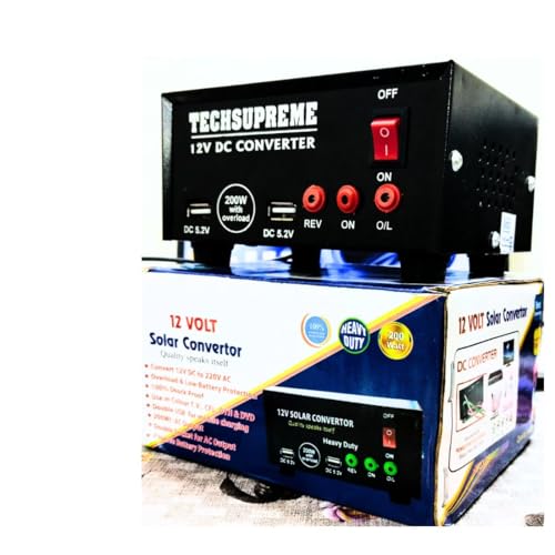 Image of TechSupreme Mini Inverter 12 Volt 200 Watt Solar /DC to AC Converter with Mobile Charging USB Output (12V DC Power to 220V AC) Solar Converter 200w Output