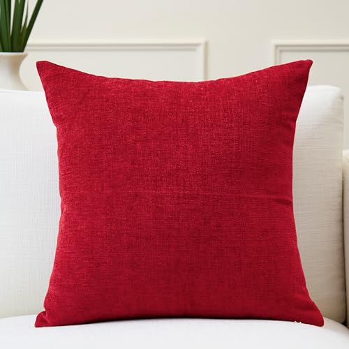 Image of Encasa XO Thick Chenille Throw Pillow Covers Set of 1 | Scarlet Red - (20 inchx20 inch) (50x50 cm) | Decorative Accent Square Throw Pillow Cases for Couch, Home Decor, Sofa