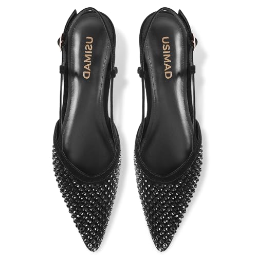 Image of USIMAD Women's Suede Mesh Slingback Flats Pointed Toe Breathable Comfortable Office Dress Shoes
