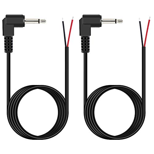 Fancasee (2 Stück 1,8 m) Ersatz 3,5 mm 90 Grad rechtwinkliger Stecker auf blankem Draht, offenes Ende, TS 2-polig, Mono, 3,5 mm Klinkenstecker, Audio-Kabelreparatur Cover