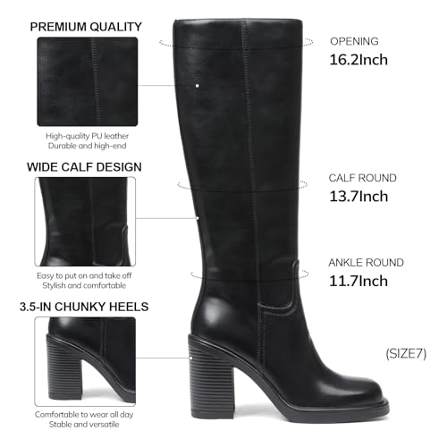 Uacllcau Knee High Boots Women Wide Calf Platform Boots for Women Square Toe Chunky Block Heeled Riding Tall Long Boot Comfortable Trendy2