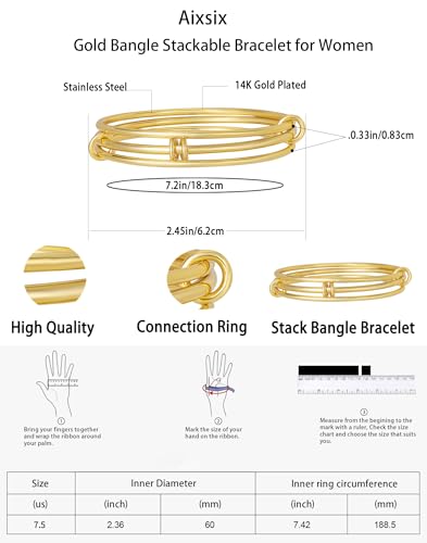 Stackable Bangle Bracelets for Women 14K Gold Plated Triple Interlocked Bangle Stainless Steel Bracelets Classic Plain Non-Tarnish Jewelry Gift for Women