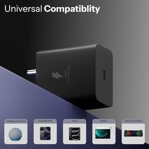 Image of AILKIN 45W Super Fast USB-C Power Adapter with Charging Cable Designed for Galaxy S25, S24, S23, S22 Ultra, Note Series, M & A Series Devices (Black)