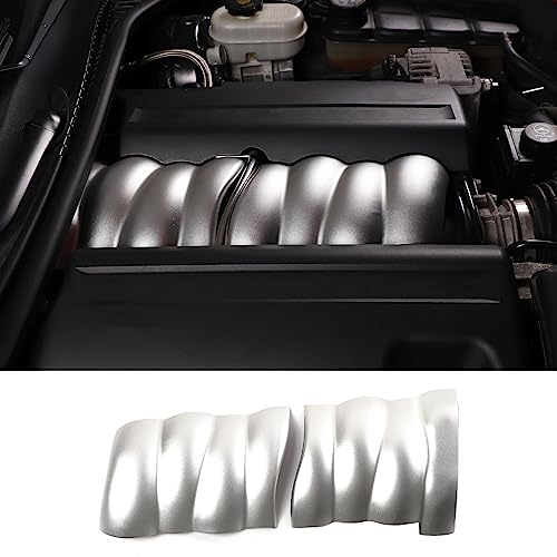 Image of Engine Shroud Cover Panel Trims Cover Compatible with Chevy Corvette C6 2005-2013, Aluminum Car Fuel Engine Trim Covers Accessories (Silver)