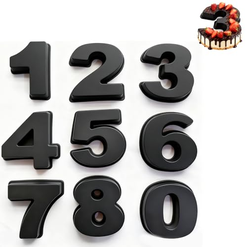 Doafoce 9 Piezas Molde para Tartas de Números Pequeño 0-8 Moldes de Silicona Moldes de Pastel Digital DIY Moldes con Formas para Cumpleaños, Festivales, Aniversario, Boda, Fiesta (Negro)