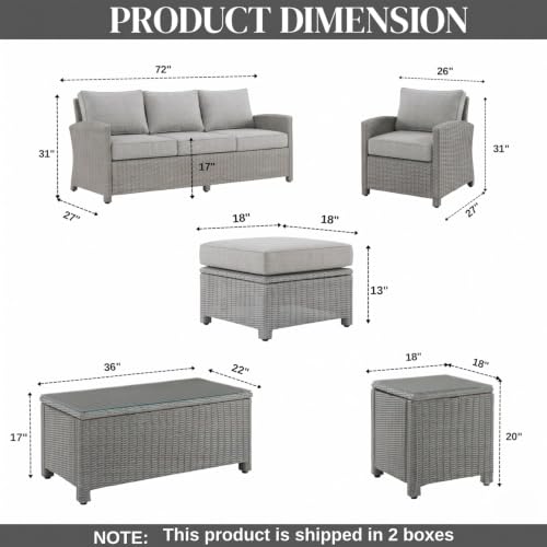 Image of DEVOKO Stratus 7 Piece Outdoor Conversation Patio Furniture Set All Weather Wicker Sectional Couch Sofa with Center Table Ottoman for Garden, Terrace, Porch, Lawn, Backyard (Silver & Grey)