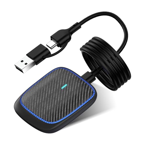 Feisca Wireless CarPlay Adapter for iPhone,Convert Wired to Apple Car Play Wireless Adapter, Plug and Play, with 60CM Extension Cable USB & Type-C, Connection Stable No Delay