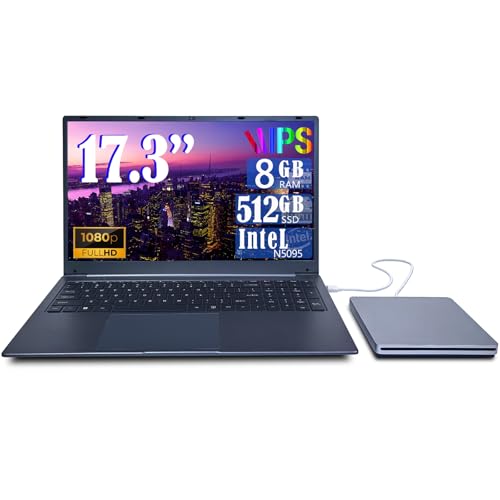 NBVCXSD 17.3'' FHD Business Laptop, Celeron Quad-Core Processor (Up to 2.9GHz), 8GB RAM 512GB SSD, Windows 11, DVD Drive,Type-C, Wi-Fi, USB3.0, Long Battery Life for Office/Student/Home Use