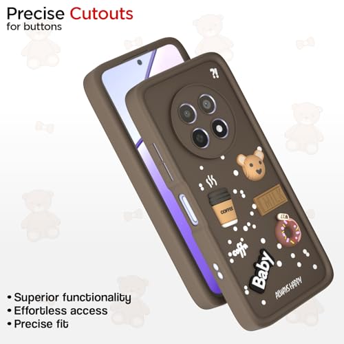 Image of Pikkme Back Cover for Realme Narzo 70x 5G / N65 / Realme 13 /12 / 12X 5G / C65 | Cute Fun Cartoon 3D Bear Silicone Full Body Protection Bumper Cover (Brown)
