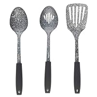Salter Megastone Kitchen Utensil Set – 3-Piece Cooking Utensil Set, Solid Spoon, Slotted Spoon & Slotted Spatula, Non-Stick, Long Lasting Stainless Steel, Soft Touch Ergonomic Handles