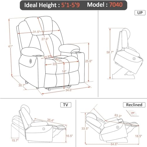 Sillón eléctrico reclinable piel un color miniatura 3