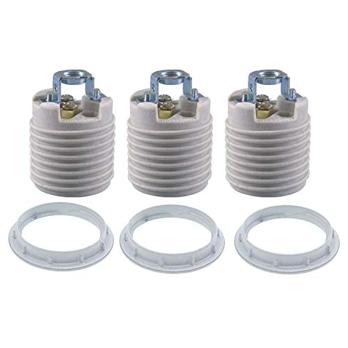 Keyless Porcelain Threaded Socket with Hickey,TWDRTDD Medium Base E26 Threaded Keyless Porcelain Lampholder (Pack of 3)