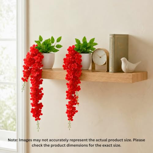 Image of fancymart Artificial Flower Red Wisteria Hanging Plant with White Pot, 60 cm Height, Pack of 2, Realistic Floral Vine for Home, Office, Living Room & Wall Decor