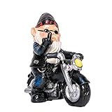 Garden Gnome Statue Decorative Figurines, Funny Gnome Riding Motorcycle Sculpture for Patio Lawn Yard, Elf Outdoor/Indoor Decor Ornament Motorcycling Lover Gift