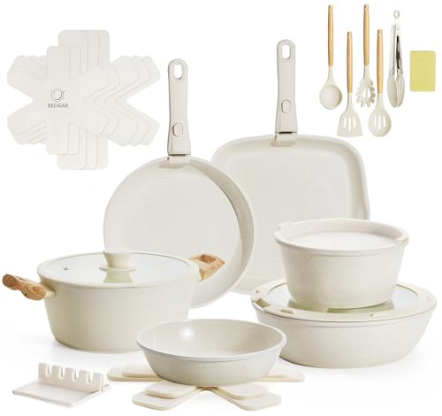 Image of BECIGAR 23PCS Ceramic Pots and Pans Set,Nonstick, Removable Handle Pots and Pans Set, Stackable Pan Set, Ceramic Nonstick Pan Non Stick for Easy Cooking