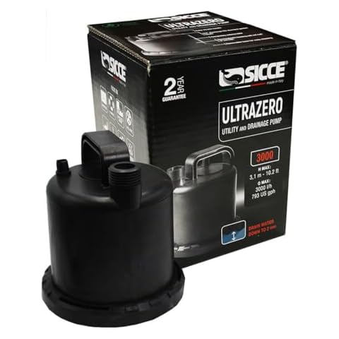 SICCE Ultra Zero 793 GPH Multi-Purpose Water Pump | Garden Hose Connection Portable Handle | Ultra Quiet Durable Aquarium Fish Tank Fountain Pond Hydroponics Terrarium Black | Freshwater & Saltwater Cover
