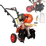 Motozappa a scoppio 52cc 7 CV, Larghezza di lavoro 340 mm, Profondità 130 mm, Motocotivatore per Giardino, Orto e preparazione del terreno con Zappette Acciaio