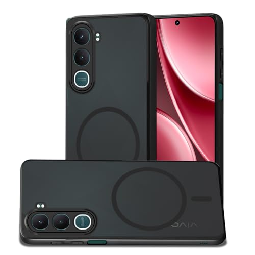 Image of AESTMO Vivo Y31 5G Back Cover | 360 Protection | Matte Frosted Hard Back Translucent | Compatible with MagSafe Accessories (MagSafe Matte Hard Black Bumber)