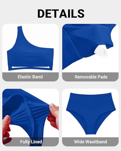 Image of Holipick Women One Shoulder High Waisted Bikini Set Two Piece Tummy Control Swimsuits Full Coverage Bathing Suit