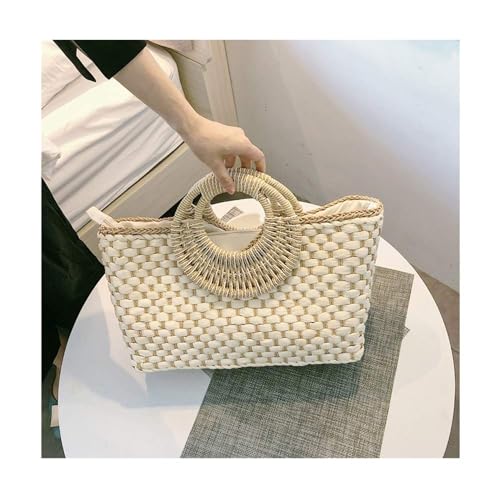 Bolso de paja retro verano mujer beige miniatura 2