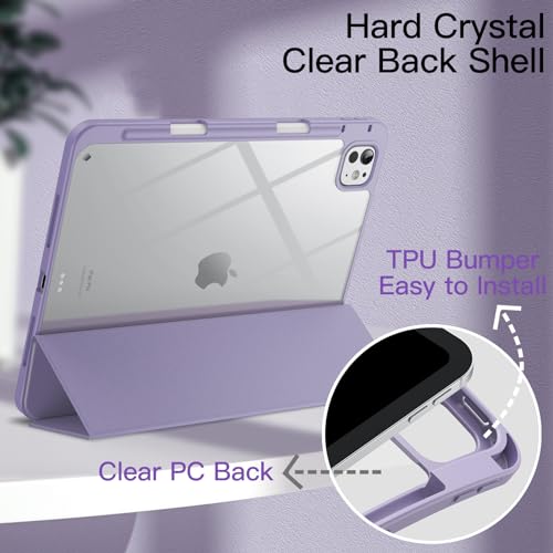 Image of JETech Cover Case for iPad Pro 11-Inch M5 /M4 2025 /2024 (6th /5th Generation) with Pencil Holder, Clear Transparent Back Shell Slim Stand Shockproof Tablet Cover, Auto Wake /Sleep (Purple)