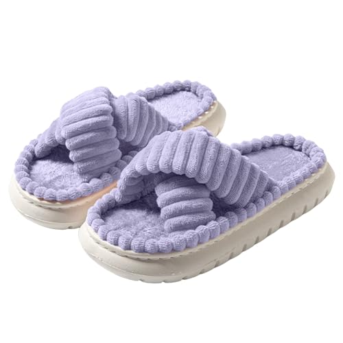 Womens Open Toe Slippers Memory Foam Comfy House Slippers Non Slip Soft Warm Fuzzy Slipper Indoor and Outdoor Bedroom Shoes