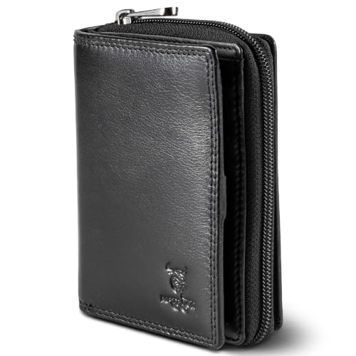 Portefeuille compact en cuir véritable MATADOR noir avec blocage RFID et zippé