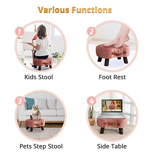 Small Curved Foot Stool With Handle, Pink Velvet Footstool And Ottomans, Modern Foot Rest With Wooden Legs, Step Stool With Padded Seat For Couch, Living Room #TOP5