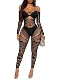 Buitifo Femmes Bas de Lingerie Bodystocking Fishnet Bodys Sexy Nuisettes (Noir TDZJ,Taille unique)
