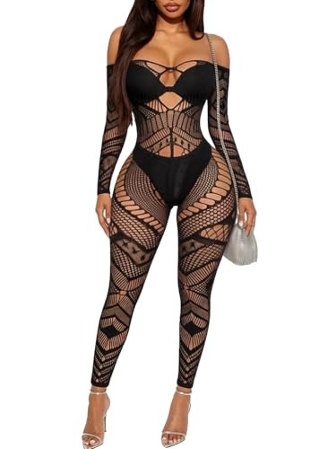 Buitifo Femmes Bas de Lingerie Bodystocking Fishnet Bodys Sexy Nuisettes (Noir TDZJ,Taille unique)