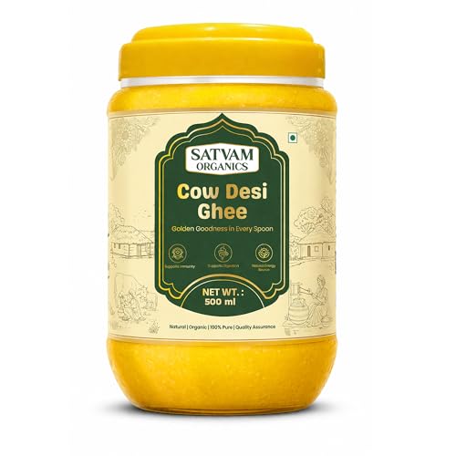 Image of Satvam Organics Cow Ghee 500ml | Pure Desi Ghee | Danedaar Organic Ghee | Rich Aroma & Taste | Pure & Authentic | Premium Quality Guaranteed
