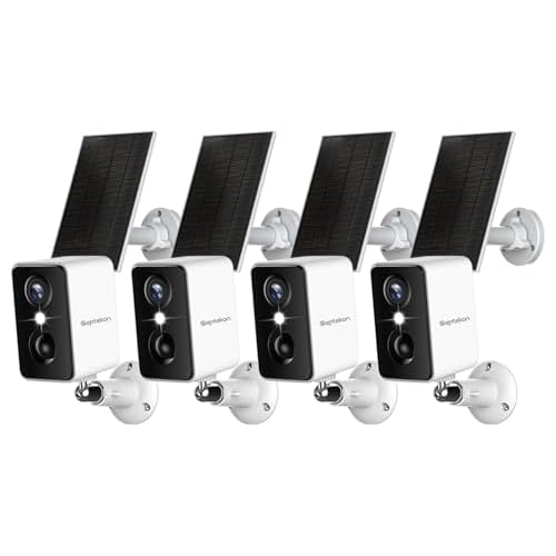 Septekon 2K Security Cameras Wireless Outdoor 4 Pack, Solar Battery Powered Camera with Two Spotlights, PIR Motion Detection Siren, Color Night Vision, 2-Way Audio, IP66 Waterpoof