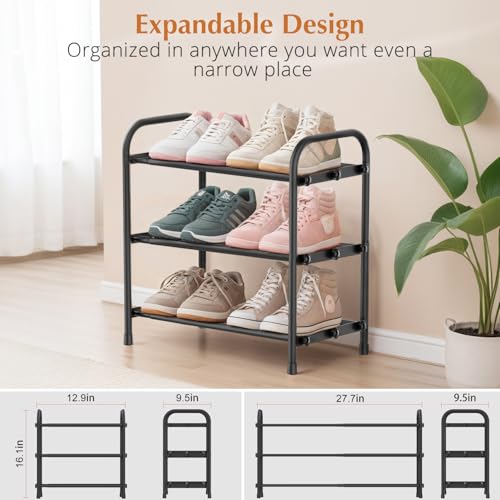 INSMART 3-Tier Expandable Shoe Rack, Stackable and Adjustable Shoes Organizer Storage Shelf, Sturdy and Durable Metal Structure Free Standing Shoe Rack for Closet Entryway Doorway - Image 4