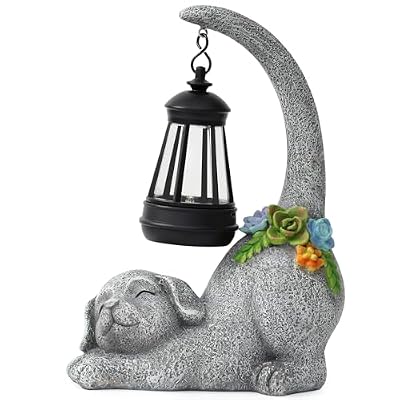 Ploxoiven Garden Cute Dog Gnome Statue Decorations - Solar Resin Dog with Solar Garden Lights Outdoor Decorations for Patio,Yard,Lawn,