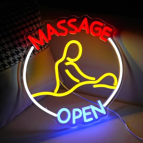 Image of Massage Open Neon Sign USB LED Massage Relax Pattern Neon Light for SPA Dimmable Switch Open LED Light Up Sign for Beauty Salon Physical Therapy Shop Business Wall Decor(12.6''*12.6'')