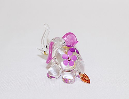 Changthai Design 1½" Tall Purple Elephant Blown Glass Flower Painted Figurine Cute Animals Crystal Miniature Dollhouse Collectible Replica Decor Gifts #TOP3