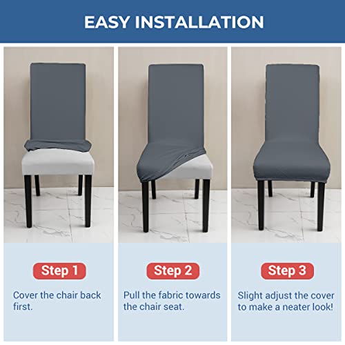 Coolbebe Chair Covers For Dining Room Set Of 4, Stretch Spandex Jacquard Parson Chair Seat Protector Slipcover Washable Removable For Kitchen, Hotel, Restaurant（Grey） #TOP5