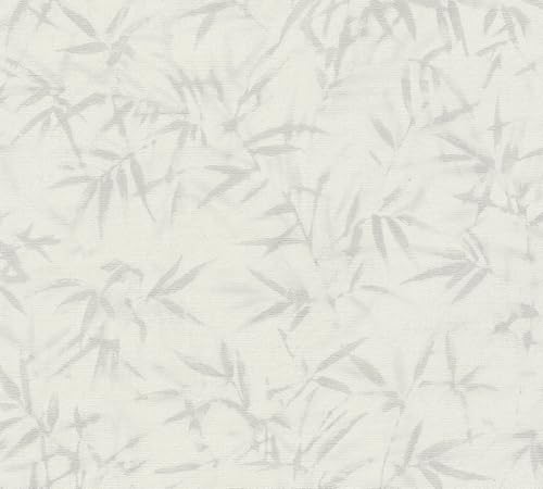 A.S. Création History of Art 2 Vliestapete Floral 10,05 m x 0,53 m - Creme, Grau, Metallic - Tapete Blätter für Wohnzimmer Schlafzimmer - 790462