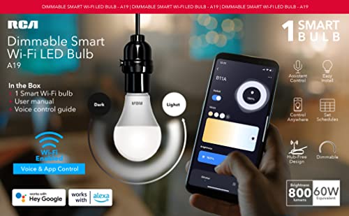 RCA Smart Light Bulbs, WiFi LED Light Bulb, Dimmable LED Lights, Dimmable 800 Lumens 10W (60W EQ A19), Compatible with Alexa and Google, Control from Anywhere with Smartphone, 2700K Soft White, 2-PK by RCA - Used condition - Image 6
