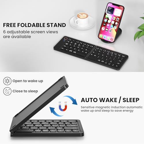 Image of Mini Foldable Bluetooth Keyboard - Portable Wireless Full Size Keyboard (Sync Up to 3 Devices), Ultra-Slim Aluminum Travel Folding Keyboards for iPhone iPad Mac Android Windows iOS (Black)