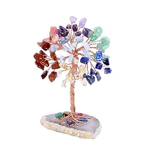 Jovivi Natural 7 Chakra Healing Crystals Tree on Agate Slice Base Healing Stones Gem Money Tree for Feng Shui Home…