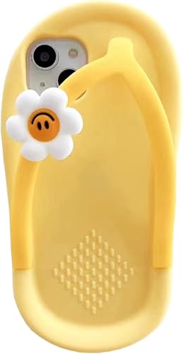 Yatchen Fundas Kawaii para teléfono aplicables a iPhone 13 Pro Max, bonitas pantuflas amarillas de dibujos animados con chanclas de flores, funda Yatchen Fundas Kawaii para teléfono aplicables a iPhone 13 Pro Max, bonitas pantuflas amarillas de dibujos animados con chanclas de flores, funda