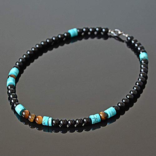 Black Onyx Tigers Eye And Turquoise Native American Inspired Handmade Natural Gemstone Crystal Jewelry Mens Beaded Choker Necklace #TOP1