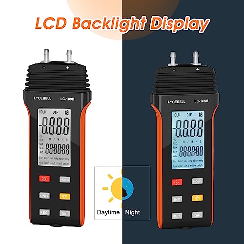 Manometer Gas Pressure Tester ±30Psi/206.8Kpa, Digital HVAC Gas Manometer with Backlight, 11 Selectable Units, Data Record, Differential Pressure Gauge 189B for Ventilation Systems, Field Calibration