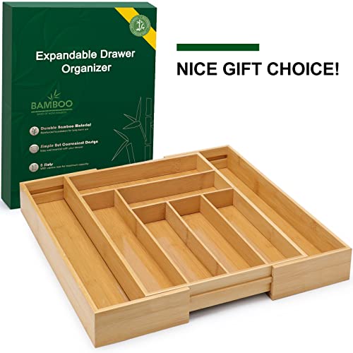 Hiware Kitchen Utensil Organizer Silverware Organizer Silverware Tray For Drawer, Expandable Bamboo Kitchen Drawer Organizer, Large Utensil Cutlery Organizer/Holder #TOP3